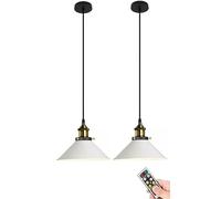 Lámpara colgante blanca que funciona con pilas con control remoto, lámpara colgante de techo no cableada, iluminación colgante inalámbrica para dormitorio, comedor, isla de cocina (Color : 2 Light)