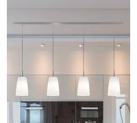 Lámpara colgante Casablanca Mesa, blanca, cristal, 4 luces, 120 cm, E27