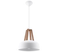 Lámpara colgante Casco blanco/madera natural