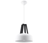 SOLLUX lighting Lámpara colgante de techo Casco Diseño moderno y minimalista para salón Dormitorio Funciona con bombilla reemplazable E27 1x60W Acero blanco y madera negra 30x30x85cm