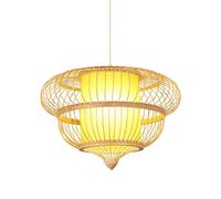 Lámpara Colgante China, Lámpara de Techo con Estructura de Hierro, Pantalla de Tela con Estampado de Bambú, Casquillo E27 Ajustable, Lámpara de Techo, Araña para Comedor, Dormitorio, Antesala de Casa