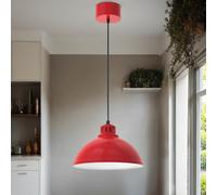 Lámpara Colgante Cocina Metal Rojo Blanco Ø30 CM E27 Desván Pendelleuchte Mesa