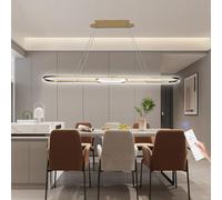 Lámpara colgante comedor LED regulable Lámpara de araña con mando distancia diseño lineal altura ajustable forma moderna ovalada para oficina isla de cocina iluminación (Oro, L150cm)