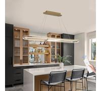 Lámpara colgante comedor LED regulable Lámpara de araña con mando distancia diseño lineal altura ajustable forma moderna ovalada para oficina isla de cocina iluminación (Oro, L120cm)