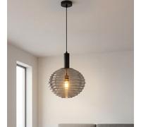 Lámpara Colgante Comedor Vidrio Humo Gris Metal Ø32 cm E27 Negro 1 Luz