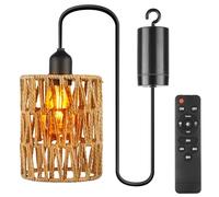 Lámpara colgante con batería, lámpara colgante con mando a distancia, lámpara colgante sin conexión de alimentación, lámpara de ratán, lámpara bohemia para patio, jardín, salón, dormitorio