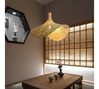 Lámpara Colgante con Forma de Sombrero de Paja de bambú, lámpara Colgante de ratán japonés con cordón Ajustable, Tejida a Mano para Restaurante, cafetería, salón de té, Bar. Diámetro: 40 cm/16 pulgad