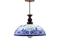 Lámpara Colgante con Pantalla de Cerámica, Cuerpo de Metal Y Madera, Casquillo E27, Estilo Vintage, para Techo, Ideal para Comedor, Cocina, Restaurante, Salón de Té, Balcón, Pasillo O Antesala Del Hog