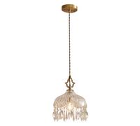 Lámpara Colgante con Pantalla de Cristal, lámpara Colgante Vintage de latón francés, lámpara Colgante Ajustable de un Solo Cabezal, lámpara Colgante de Cristal Dorado para Comedor.