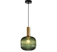 Lámpara Colgante con Pantalla de Vidrio Acanalado, Lámpara Colgante de Techo Retro Moderna con Acabado de Latón, Lámpara de Araña de 1 Luz para Cocina, Comedor, Dormitorio (20 cm, Verde) Made in China