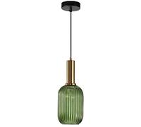 Lámpara Colgante con Pantalla de Vidrio Acanalado, Lámpara Colgante de Techo Retro Moderna con Acabado de Latón, Lámpara de Araña de 1 Luz para Cocina, Comedor, Dormitorio (13 cm, Verde) Made in China