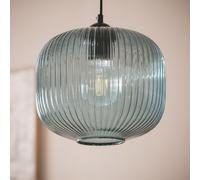 LEDKIA LIGHTING - Lámpara Colgante de Cristal Modra | Iluminación Versátil E27 | Para Salón, Dormitorio y Cocinas | Acabado Transparente y Relieves | 40W Máx., Azul, Vidrio