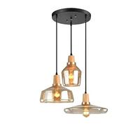 Lámpara colgante de 3 luces, lámpara de techo E26 de cristal ámbar nórdico, montaje empotrado para comedor sobre mesa, iluminación de vestíbulo de madera, luces colgantes para iluminación de isla de
