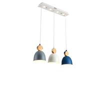 Lámpara colgante de 3 luces para barra de bar en casa, lámpara colgante de metal de color con pantalla de hierro, lámpara colgante de madera en color macaron para habitación infantil