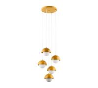 Lámpara Colgante De Acero Con Cristal Blanca G9 5 Focos Ocre Moderna B:32 Cm