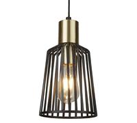 Lámpara Colgante De Alambre De Metal Ø 16 Cm En Negro Y Latón E27 Cocina
