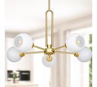 Lámpara Colgante de Araña de Globo, Dorada, Semiempotrada, con Cristal Transparente, para Comedor./Globo de Vidrio Dorado/Esmerilado/a