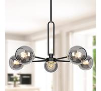 Lámpara Colgante de Araña de Globo, Dorada, Semiempotrada, con Cristal Transparente, para Comedor./Vidrio Negro/Ahumado/a