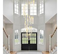 Lámpara Colgante de araña LED Moderna de Cristal para Escalera de Caracol, Barra de luz Larga de Cristal K9 Burbuja Regulable, luminaria para vestíbulos de Techo Alto y Villas (Dorada, 30 lu