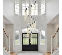 Lámpara Colgante de araña LED Moderna de Cristal para Escalera de Caracol, Barra de luz Larga de Cristal K9 Burbuja Regulable, luminaria para vestíbulos de Techo Alto y Villas (Negro, 20 Luc