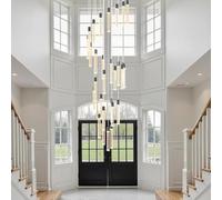 Lámpara Colgante de araña LED Moderna de Cristal para Escalera de Caracol, Barra de luz Larga de Cristal K9 Burbuja Regulable, luminaria para vestíbulos de Techo Alto y Villas (Negro, 30 Luc