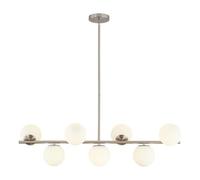 Lámpara colgante de araña plateada moderna con globos blancos Lámpara Sputnik lineal de vidrio blanco cromado industrial 7 bolas de vidrio Luces colgantes LED lineales para comedor Sala de estar Isla