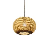 Lámpara Colgante de Bambú, Lámpara de Techo Tipo Globo, Luminaria de Techo de Ratán Tejido a Mano, Estilo Zen Oriental, Cable Ajustable E27 para Comedor, Isla de Cocina, Sala de Estar, Recibidor O Ant
