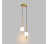 Lámpara colgante de bola de cristal Simple nórdica, lámpara colgante de línea larga for dormitorio interior, lámpara colgante de techo LED moderna ( Color : Gold-2 head 2 ball , Size : Warm White )