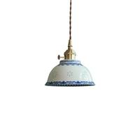 Lámpara colgante de cerámica azul vintage, pantalla porcelana, lámpara latón, mini accesorio techo 7,09 pulgadas for mesita noche, dormitorio, cocina, pasillo, iluminación, base E26, cable ajustable