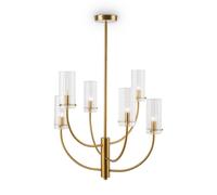 Lámpara Colgante De Cocina De Cristal Y Metal En Latón De 6 Fuegos G9