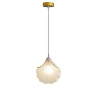 Lámpara Colgante de Concha Marina de 22 Cm, Lámpara Colgante de Cristal Esmerilado con Decoración de Perlas Y Base Dorada, Moderna Lámpara de Araña E12 con Cable Ajustable de 150 cm para Mesita de Noc