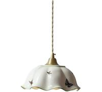 Lámpara Colgante de Cristal con Forma de Flor, lámpara de araña nórdica de latón y cerámica Plisada Blanca, lámpara Colgante de Techo Moderna Vintage con Forma de Mariposa, para co
