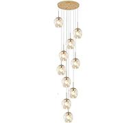 Lámpara colgante de cristal con forma de gota de lluvia, 12 luces, 220 cm de altura ajustable, E27, empotrada, globo soplado a mano, decoración nórdica, para escalera, color ámbar, 8 luces, 56 unidad