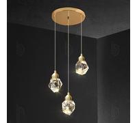 Lámpara colgante de cristal cúbico de 3 luces, moderna lámpara de araña de racimo para comedor, sobre mesa, nórdica, dorada, redonda, larga, lineal, LED, lámpara colgante de techo en forma de lágrima