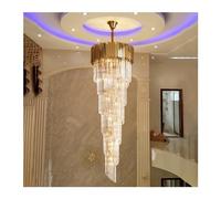 Lámpara colgante de cristal de gran tamaño con LED, lámpara colgante de lujo de acero inoxidable de múltiples capas, lámpara colgante larga Compatible with sala de estar y villa,Lámpara de Techo