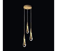 Lámpara Colgante de Cristal en Forma de lágrima de 3 Luces con Acabado de latón Cepillado Dorado, Mini lámparas LED, Barra de Metal, Globo de Techo, iluminación Colgante de Vidrio para Cocina, Isla,