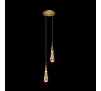 Lámpara Colgante de Cristal en Forma de lágrima de 3 Luces con Acabado de latón Cepillado Dorado, Mini lámparas LED, Barra de Metal, Globo de Techo, iluminación Colgante de Vidrio para Cocina, Isla,