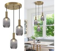 Lámpara colgante de cristal en racimo, lámpara de araña de 3 luces con forma de globo, de latón dorado, moderna lámpara colgante de múltiples luces para dormitorio, sala de estar, cocina (gris humo,