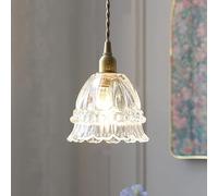 Lámpara colgante de cristal floral antiguo para isla de cocina, minilámpara colgante moderna de un solo pétalo dorado vintage para comedor, baño, dormitorio, estilo rústico, cristal ámbar transparente