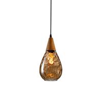 Lámpara colgante de cristal Lámpara colgante de madera moderna Accesorio de iluminación de techo de vidrio martillado Cúpula en forma de lágrima Lámpara pequeña Comedor Isla de cocina Lámparas de