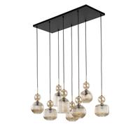 Lámpara Colgante De Cristal Metal Negro E14 8 Fuegos Cognac Moderna L:95 Cm