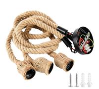 Lámpara colgante de cuerda de cáñamo de 3 luces, lámpara de araña industrial vintage con casquillo E27 y cable textil, portalámparas E27 con cable, lámpara colgante para dormitorio, sin bombilla