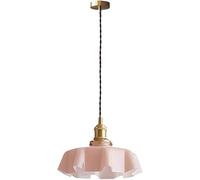 Lámpara colgante de dormitorio de cristal americano con volantes, estilo nórdico vintage, acabado en cobre, pantalla de 25 cm, altura ajustable, ideal para comedor, cocina rústica, isla de cocina o ca