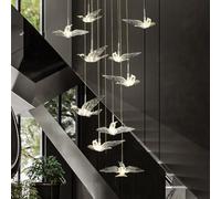 Lámpara Colgante De Escalera Creativa En Forma De Pájaro: Una Luz LED De Atenuación Tricolor Minimalista Y Lujosa para Salas De Estar Y Pasillos Dúplex,10 Lights