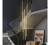 Lámpara colgante de escalera LED moderna: lámpara de aluminio regulable de 12 cabezales, accesorio de techo colgante ajustable para villa, sala de estar, pasillo de hotel, diseño giratorio. LWX