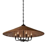 Lámpara colgante de hierro de estilo industrial vintage americano, candelabros de ratán tejidos a mano con base E 14, lámpara colgante rústica ajustable en altura para decoración de isla de cocina, co