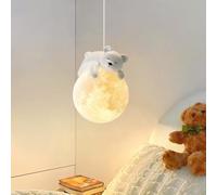 Lámpara colgante de luna de oso durmiente Lámpara colgante de luna 3D Lámpara de techo junto a la cama Lámpara colgante de luna creativa Lámpara decorativa para dormitorio, habitación de niños