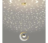 Lámpara Colgante de Luna Creciente para habitación Infantil, Moderna lámpara LED de Techo Regulable con proyector de Estrellas, Bola de Oro Negro, candelabros nórdicos Dorados para Dormitorio de niñ