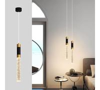 Lámpara colgante de mediados de siglo en negro y dorado con LED de 3000 K y burbuja: lámpara colgante de tubo largo vintage, lámpara de araña de estilo rústico for vestíbulo, escalera, dormitorio, isl