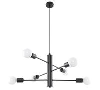 Lámpara Colgante De Metal Negra Ø 60 Cm Regulable 6 Fuegos E27 Lámpara De Techo